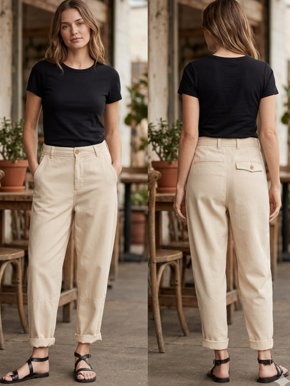 NWT Everlane Women Sz 10 The Buttersoft Chino Relaxed Fit Beige Barrel Leg Pants